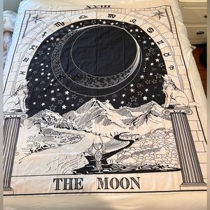 The Moon Tarot Card Tapestry white/black